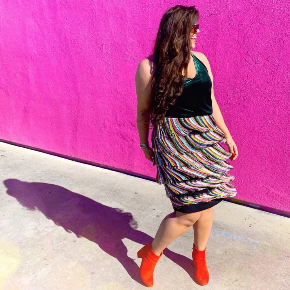 Eloquii Multicolor Fringe Skirt with Pink Accent - Picture 3 of 8